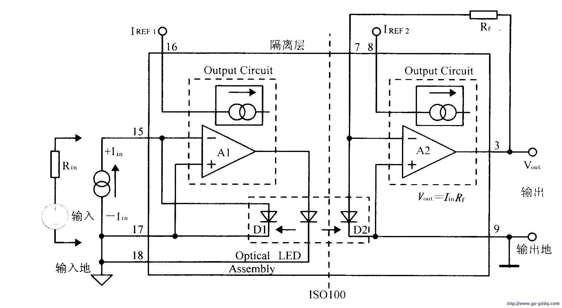 光电耦合线性隔离放大器is0100接线电路
