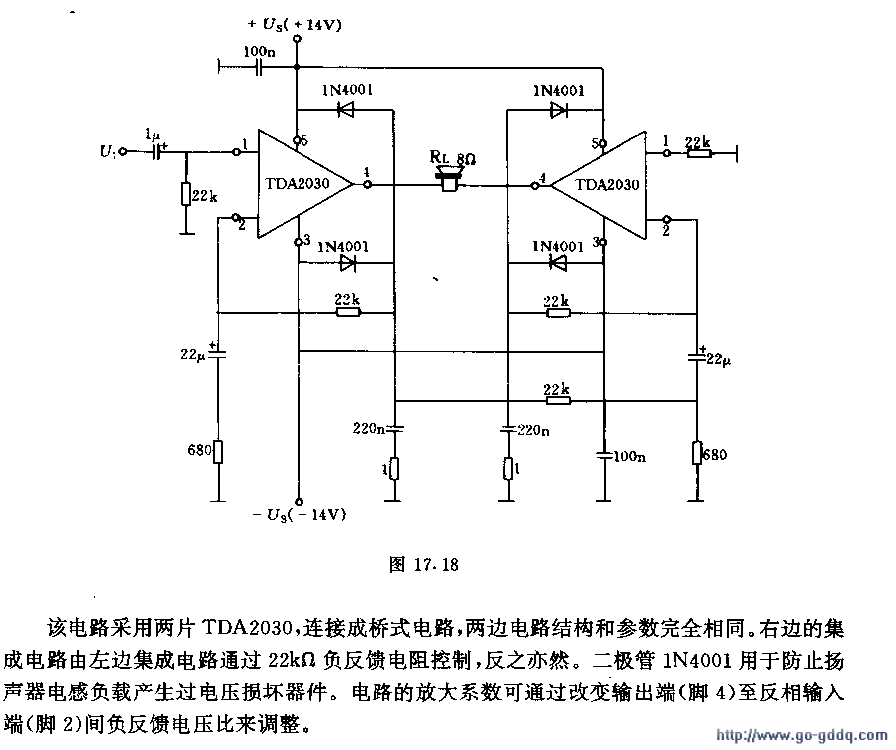 18用tda2030構成的25w橋式低頻功率放大器電路首頁>技術資訊>廠商大全