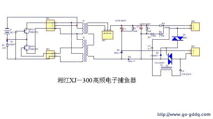 工作原理:本機採用自激振盪方式,晶體管bg1-4,bg5-8和t1,t2,d1和r1