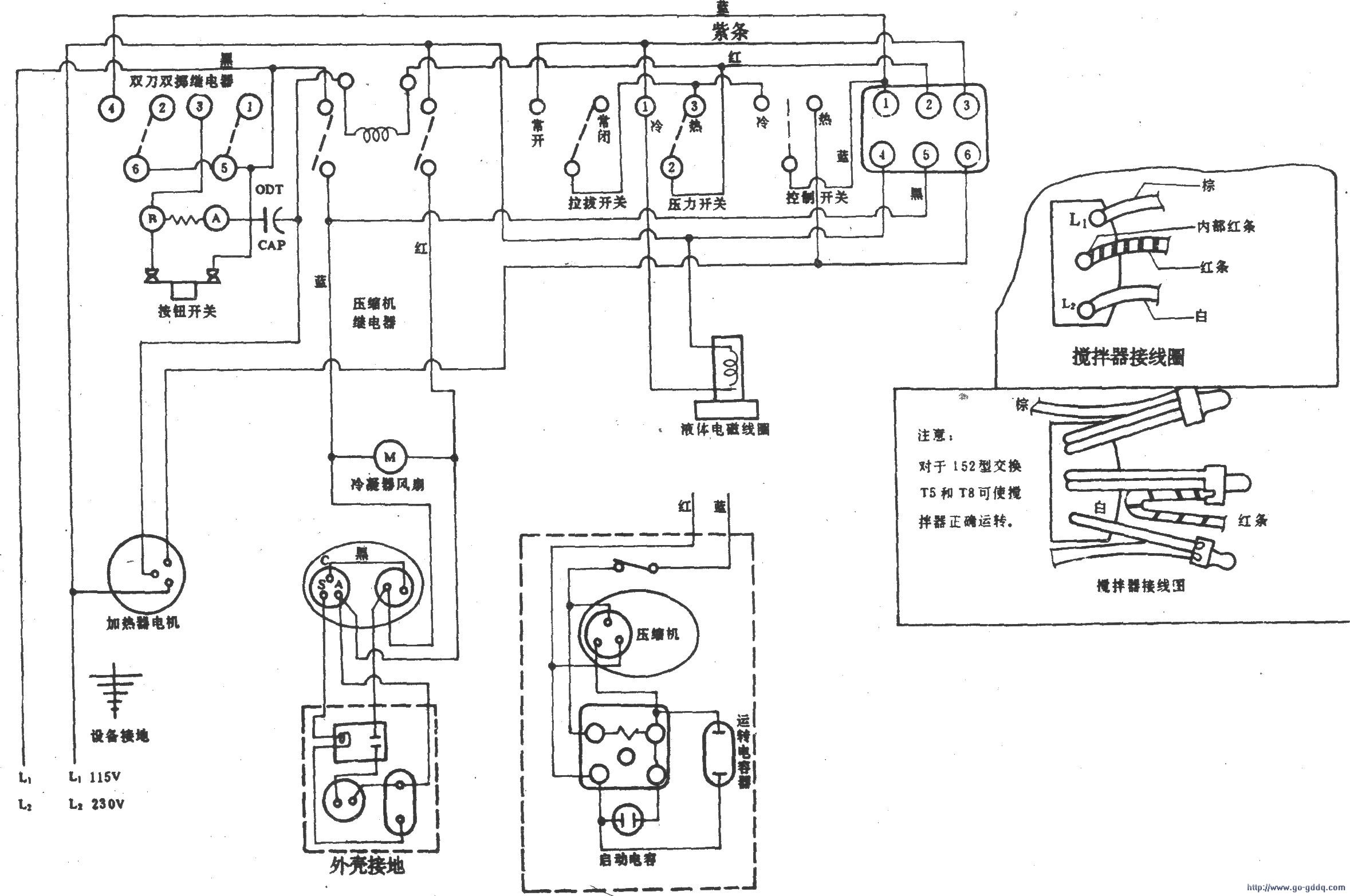 美国泰勒150/152型冰淇凌机电路图(温度控制)