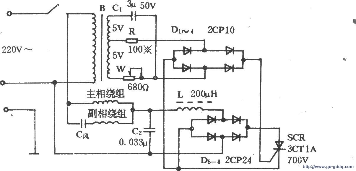 用单项可控硅构成的交流调速电路