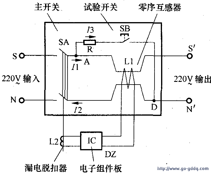 家用漏电断路器的电路图