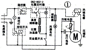 这时化霜定时器电机又开始旋转起来,它的电流通路为:由电源插头上端