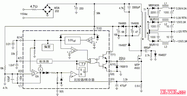 uc3844 45  27w离线反激稳压器 电路