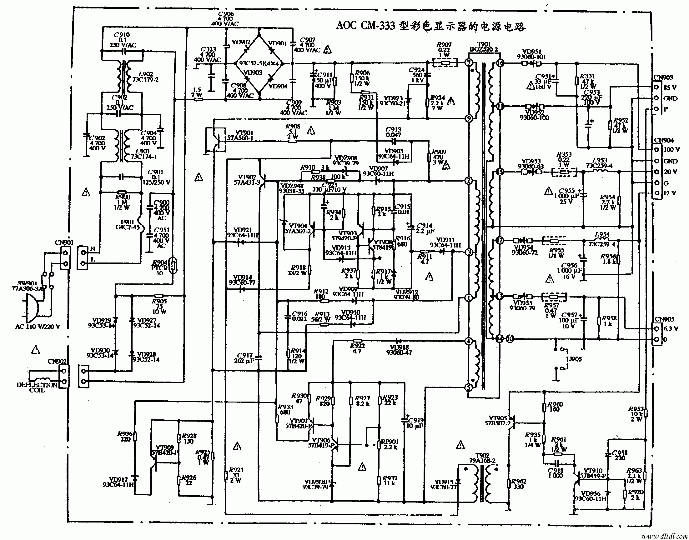 aoc cm-333型彩色显示器的电源电路图