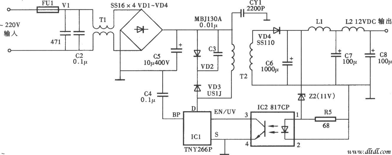 6w12vdc电源适配器电路