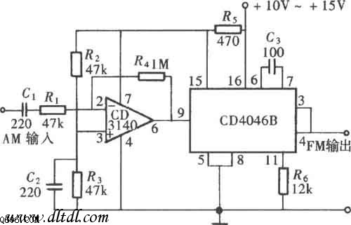 用cd4046组成的调频信号发生器电路图