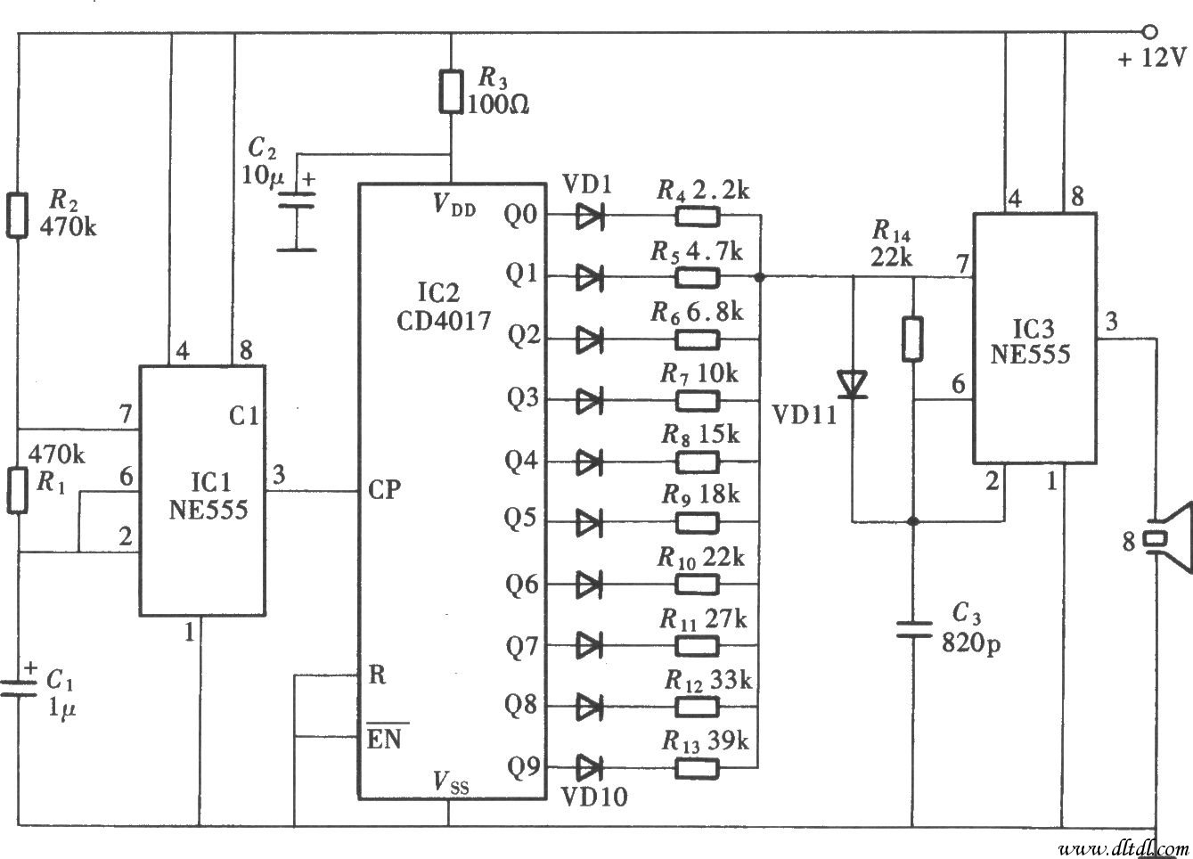 用cd4017組成超聲驅蟲電路