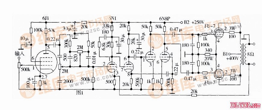 6n2推FU7胆机电路图图片
