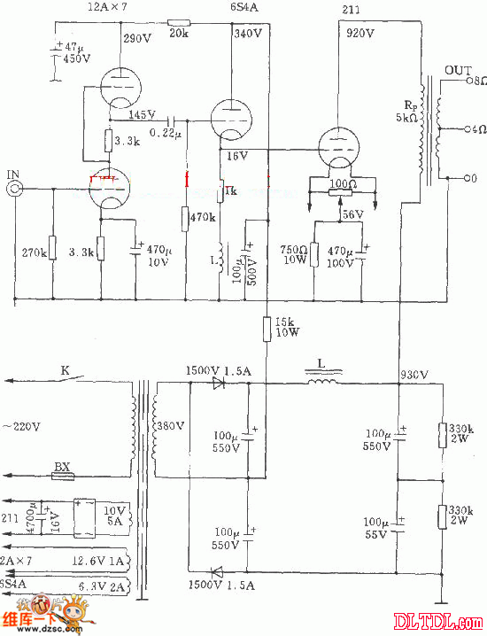 电子管单端a类211功放电路图