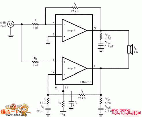 下圖是該集成電路的典型應用電路圖(btl單聲道)