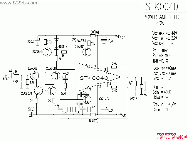 stk0040功放電路圖紙原理圖