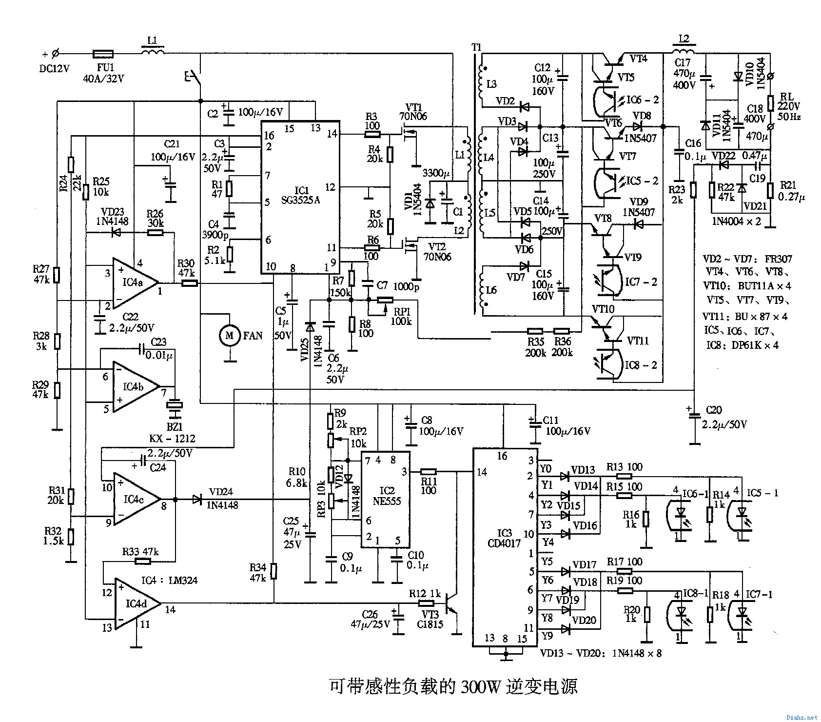电子电路图纸简介:      可带感性负载的300w逆变电源gif