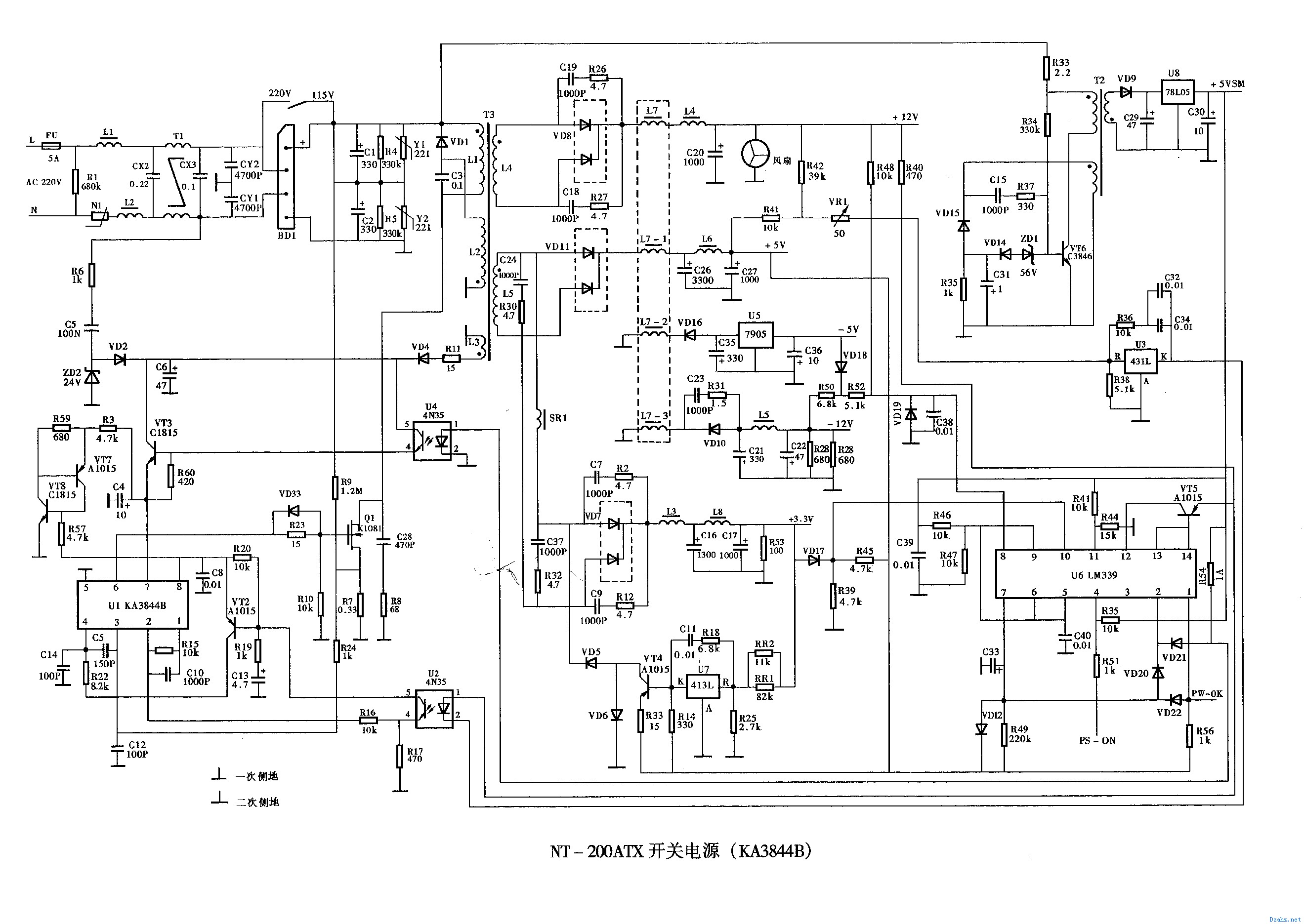 电子电路图纸简介 nt-200atx开关电源ka3844b.gif