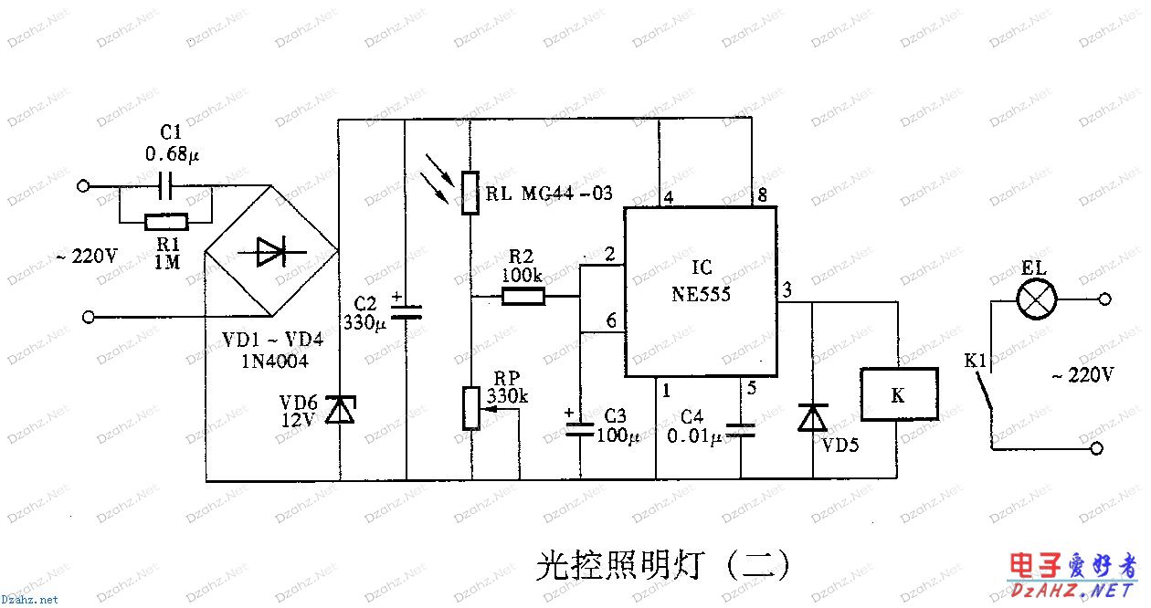 光控照明灯电路图(二)