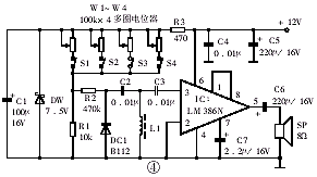 採用變容二極管的簡易電調諧中波收音機如圖4所示.