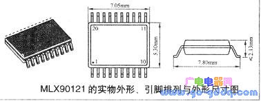 MLX90121实物外形、引脚排列与外形尺寸图